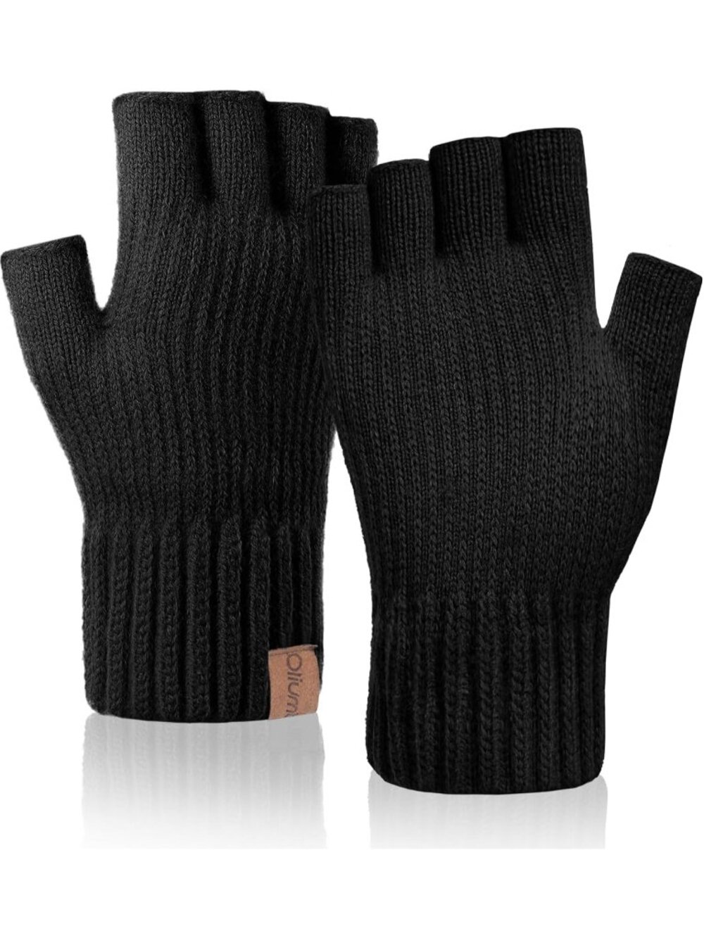 Unisex Black Winter Fingerless Warm Knitted Half Finger Driving Working Gloves
